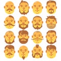 16 Human yellow faces with different hairstyle and beard