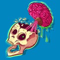 Human Zombie Skull With A Pink Brain Sticking Out Of His Head And Melting. Hip Hop Wall Art And Tattoo Inspired By Graffiti For Ha