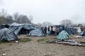 A humanitarian catastrophe in Refugee And Migrants Camp In Bosnia And Herzegovina. The European migrant crisis. Balkan Route. Tent