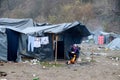 A humanitarian catastrophe in Refugee And Migrants Camp In Bosnia And Herzegovina. The European migrant crisis. Balkan Route. Tent