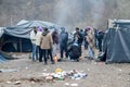 A humanitarian catastrophe in Refugee And Migrants Camp In Bosnia And Herzegovina. The European migrant crisis. Balkan Route. Tent