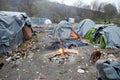 A humanitarian catastrophe in Refugee And Migrants Camp In Bosnia And Herzegovina. The European migrant crisis. Balkan Route. Tent