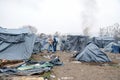 A humanitarian catastrophe in Refugee And Migrants Camp In Bosnia And Herzegovina. The European migrant crisis. Balkan Route. Tent