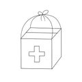 Humanitarian medical aid in carton box. Simple vector illustration in cartoon doodle style. Concept of world crisis during Royalty Free Stock Photo