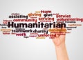 Humanitarian word cloud and hand with marker concept