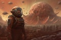 humanity colonizing distant planets illustration generative ai Royalty Free Stock Photo