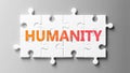 Humanity complex like a puzzle - pictured as word Humanity on a puzzle pieces to show that Humanity can be difficult and needs