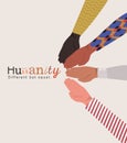 Humanity different but equal and diversity hands skin vector design