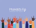 Humanity different but equal and diversity hands up with rock sign vector design