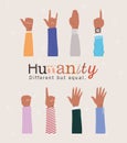 Humanity different but equal and diversity hands up vector design