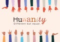 Humanity different but equal and diversity hands up vector design