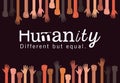 Humanity different but equal and diversity hands up vector design