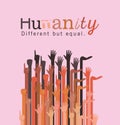 Humanity different but equal and diversity hands up vector design