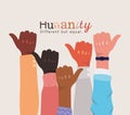 Humanity different but equal and diversity like hands up vector design