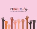 Humanity different but equal and diversity open and fists hands up vector design