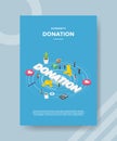 Humanity donation people standing around money coin heart calculator DONATION text for template of banner and flyer for printing