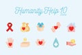 10 Humanity help flat style icon set vector design