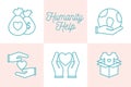 Humanity help line style icon set vector design