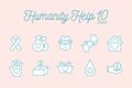 10 Humanity help line style icon set vector design