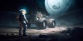 humanity starting a colony on the moon, vehicles and bulding, moon colonization and advanced technology, sci-fi, AI generated