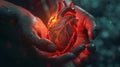 Humanity touch, heart in hands, closeup, compassionate lighting , 3D render