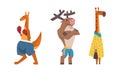 Humanized Animals of Different Professions with Giraffe Teacher and Boxing Kangaroo Vector Set