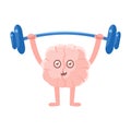 Humanized Brain Doing Heavy Weight Lifting Exercise In Gym , Intellect Human Organ Cartoon Character Emoji Icon