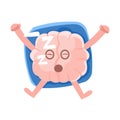 Humanized Brain Sleeping On The Back On The Pillow, Intellect Human Organ Cartoon Character Emoji Icon