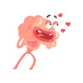 Humanized cartoon brain character in love, intellect human organ vector Illustration