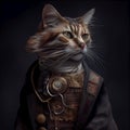 Humanized cat with a suit and time clocks. Generative AI