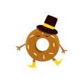 Humanized Doughnut With Brown Glazing And Top Hat Cartoon Character With Arms And Legs