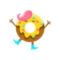 Humanized Doughnut With Yellow Glazing And Pink Hair Cartoon Character With Arms And Legs Royalty Free Stock Photo