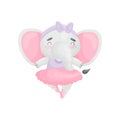 Humanized elephant in a dress ballerina. Vector illustration on white background.