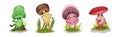 Humanized Mushrooms with Cap and Stipe Expressing Emotion Vector Set