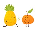 Humanized pineapple ring gives mandarin. Vector illustration.