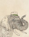 A humanized realistic an elephant with a hat