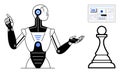 AI Robot Discussing Data Insights with Presentation Screen and Chess Pawn in Futuristic Context Royalty Free Stock Photo