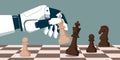 Humanoid AI robot playing chess and winning the game