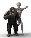 Humanoid alien and chimpanzee monkey
