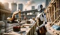 Humanoid Android Female Robot Construction Worker on Site Royalty Free Stock Photo
