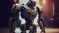 Humanoid android mechanical robot. Cyberpunk. AI generative content