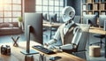 Humanoid Android Robot Programmer Working on Computer in Modern Office Royalty Free Stock Photo