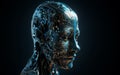 Humanoid artificial intelligence circuit board robot head, neural network of big data, brain deep learning, generative AI Royalty Free Stock Photo