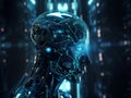 Humanoid artificial intelligence circuit board robot head, neural network of big data, brain deep learning, generative AI Royalty Free Stock Photo