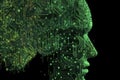 Humanoid cyber girl with a neural network thinks. Artificial intelligence with a digital brain is learning to process big data