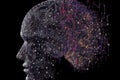 Humanoid cyber girl with a neural network thinks. Artificial intelligence with a digital brain is learning to process big data