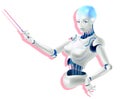 Humanoid female Android with artificial intelligence holding pointer in hand