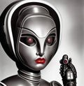 Humanoid female metallic face AI art