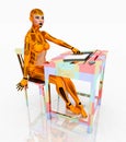 Humanoid female robot with desk