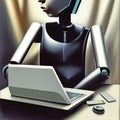 Distracted Humanoid female robot worker AI